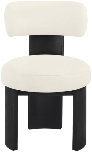 Meridian Furniture Atelier Art Deco Vegan Leather Dining Chair with Sculpted Back and Black Frame 88087Cream-C