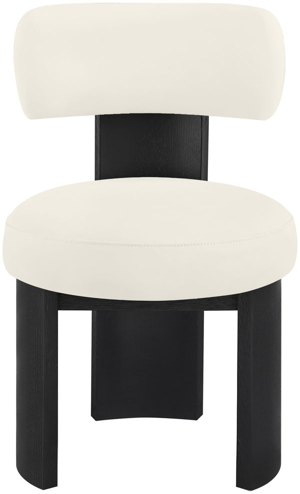 Meridian Furniture Atelier Art Deco Vegan Leather Dining Chair with Sculpted Back and Black Frame 88087Cream-C