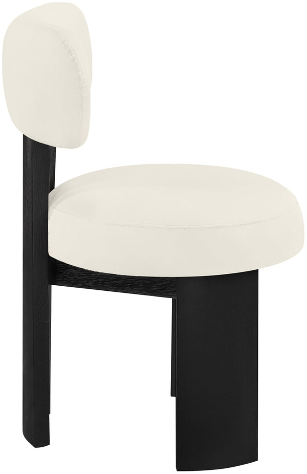 Meridian Furniture Atelier Art Deco Vegan Leather Dining Chair with Sculpted Back and Black Frame 88087Cream-C