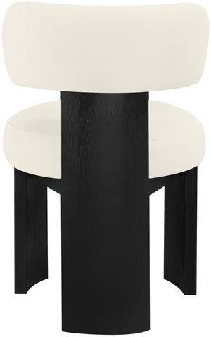 Meridian Furniture Atelier Art Deco Vegan Leather Dining Chair with Sculpted Back and Black Frame 88087Cream-C