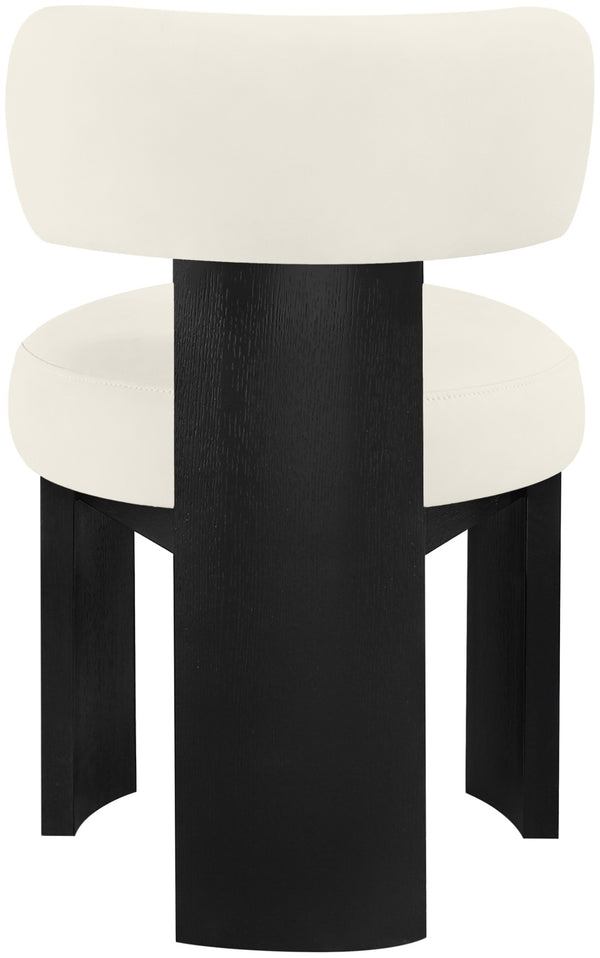 Meridian Furniture Atelier Art Deco Vegan Leather Dining Chair with Sculpted Back and Black Frame 88087Cream-C