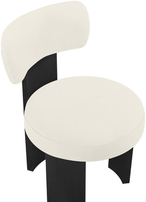 Meridian Furniture Atelier Art Deco Vegan Leather Dining Chair with Sculpted Back and Black Frame 88087Cream-C