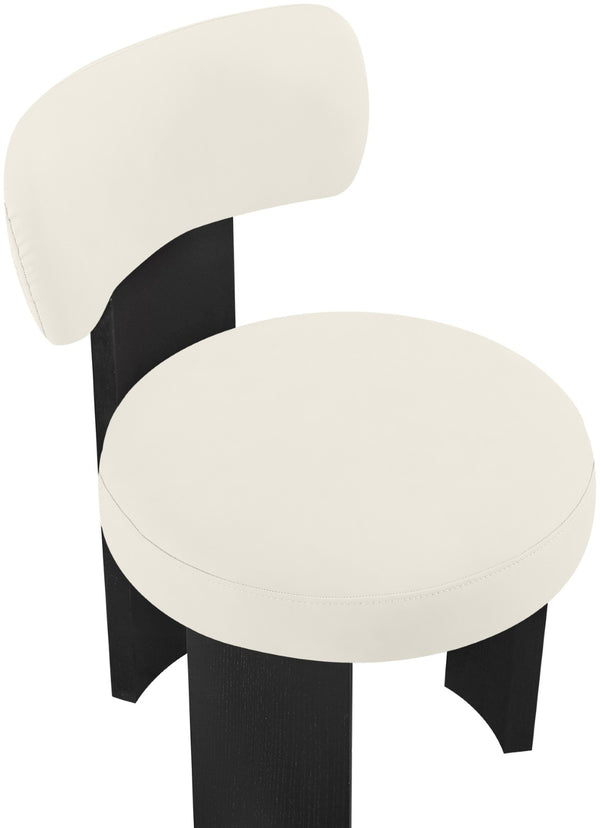 Meridian Furniture Atelier Art Deco Vegan Leather Dining Chair with Sculpted Back and Black Frame 88087Cream-C