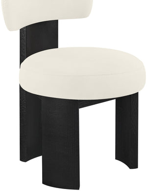 Meridian Furniture Atelier Art Deco Vegan Leather Dining Chair with Sculpted Back and Black Frame 88087Cream-C