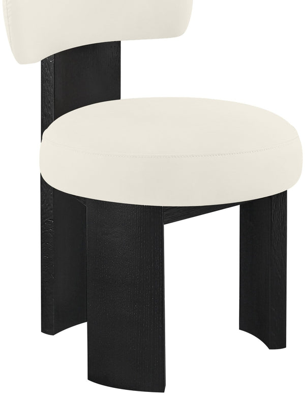 Meridian Furniture Atelier Art Deco Vegan Leather Dining Chair with Sculpted Back and Black Frame 88087Cream-C