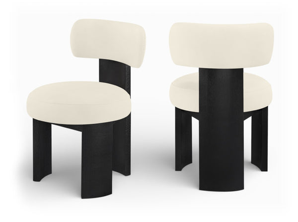 Meridian Furniture Atelier Art Deco Vegan Leather Dining Chair with Sculpted Back and Black Frame 88087Cream-C