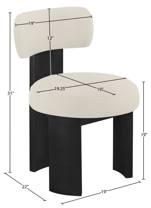 Meridian Furniture Atelier Art Deco Sculptural Vegan Leather Dining Chair with Bold Black Frame 88087Taupe-C