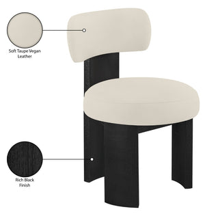 Meridian Furniture Atelier Art Deco Sculptural Vegan Leather Dining Chair with Bold Black Frame 88087Taupe-C