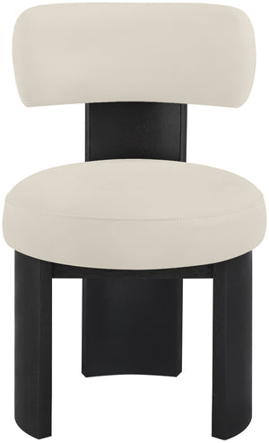 Meridian Furniture Atelier Art Deco Sculptural Vegan Leather Dining Chair with Bold Black Frame 88087Taupe-C