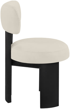 Meridian Furniture Atelier Art Deco Sculptural Vegan Leather Dining Chair with Bold Black Frame 88087Taupe-C