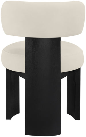 Meridian Furniture Atelier Art Deco Sculptural Vegan Leather Dining Chair with Bold Black Frame 88087Taupe-C