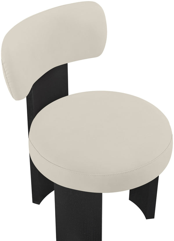 Meridian Furniture Atelier Art Deco Sculptural Vegan Leather Dining Chair with Bold Black Frame 88087Taupe-C