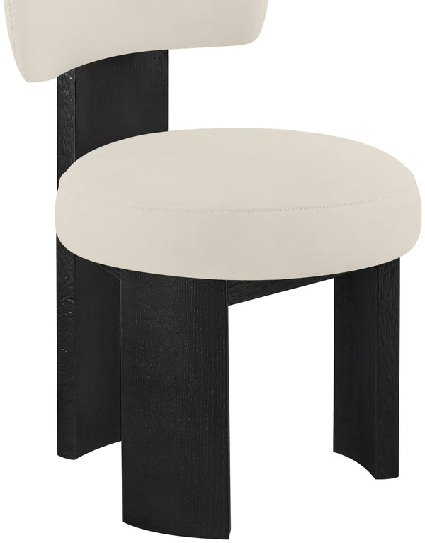 Meridian Furniture Atelier Art Deco Sculptural Vegan Leather Dining Chair with Bold Black Frame 88087Taupe-C