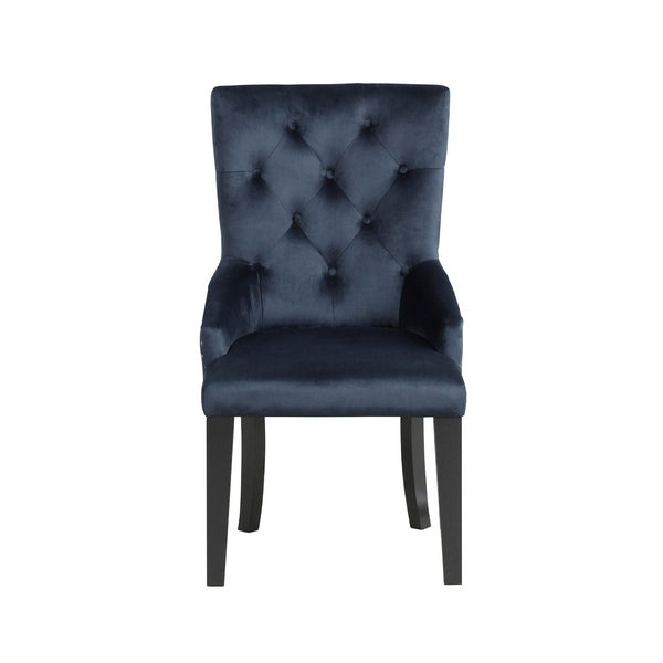 English Elm Velvet Tall Tufted Dining Chair in Black Velvet with Silver Nailhead Trim, Ring Pull & Tapered Legs B016P316090