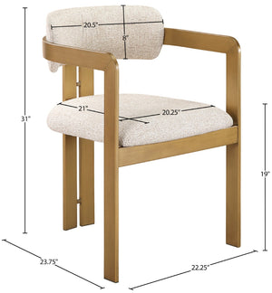 Meridian Furniture Aurum Beige Linen Weave Dining Chair with Sculptural Brass Iron Frame 88088Beige-C