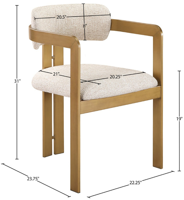 Meridian Furniture Aurum Beige Linen Weave Dining Chair with Sculptural Brass Iron Frame 88088Beige-C