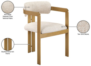 Meridian Furniture Aurum Beige Linen Weave Dining Chair with Sculptural Brass Iron Frame 88088Beige-C