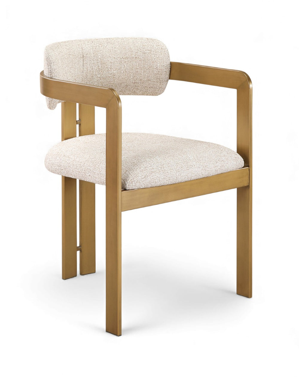 Meridian Furniture Aurum Beige Linen Weave Dining Chair with Sculptural Brass Iron Frame 88088Beige-C