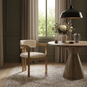 Meridian Furniture Aurum Beige Linen Weave Dining Chair with Sculptural Brass Iron Frame 88088Beige-C