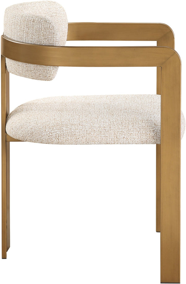 Meridian Furniture Aurum Beige Linen Weave Dining Chair with Sculptural Brass Iron Frame 88088Beige-C