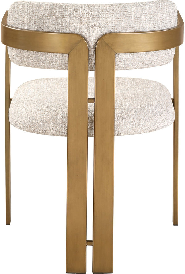 Meridian Furniture Aurum Beige Linen Weave Dining Chair with Sculptural Brass Iron Frame 88088Beige-C