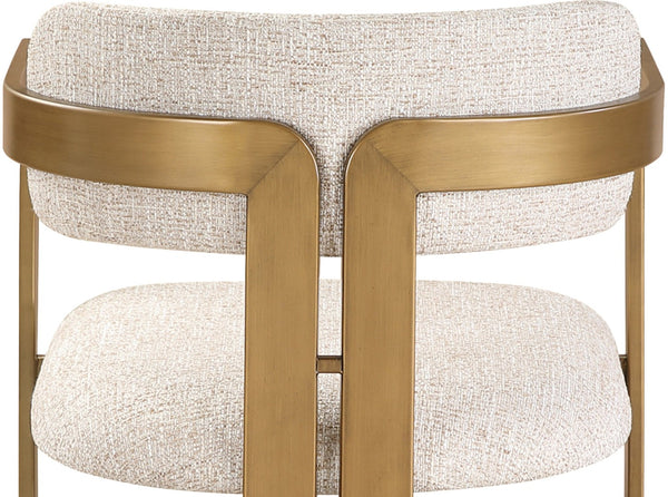 Meridian Furniture Aurum Beige Linen Weave Dining Chair with Sculptural Brass Iron Frame 88088Beige-C