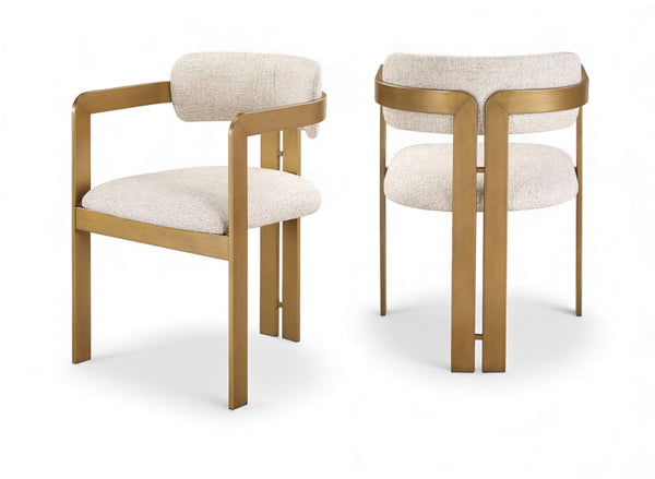 Meridian Furniture Aurum Beige Linen Weave Dining Chair with Sculptural Brass Iron Frame 88088Beige-C