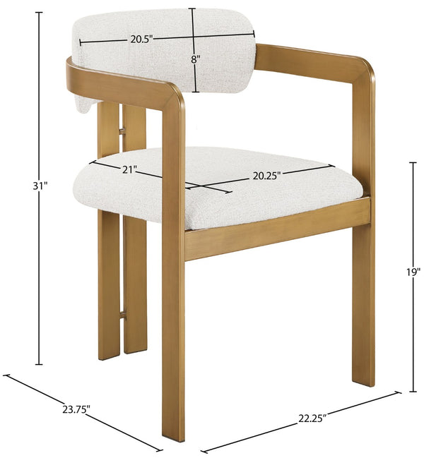 Meridian Furniture Aurum Cream Linen Upholstered Dining Chair with Sculptural Brushed Brass Iron Frame 88088Cream-C