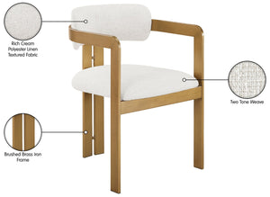 Meridian Furniture Aurum Cream Linen Upholstered Dining Chair with Sculptural Brushed Brass Iron Frame 88088Cream-C