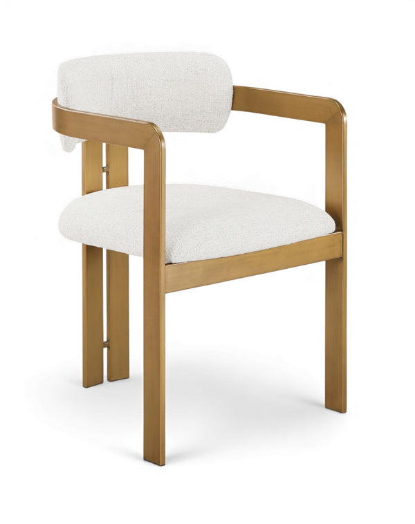 Meridian Furniture Aurum Cream Linen Upholstered Dining Chair with Sculptural Brushed Brass Iron Frame 88088Cream-C