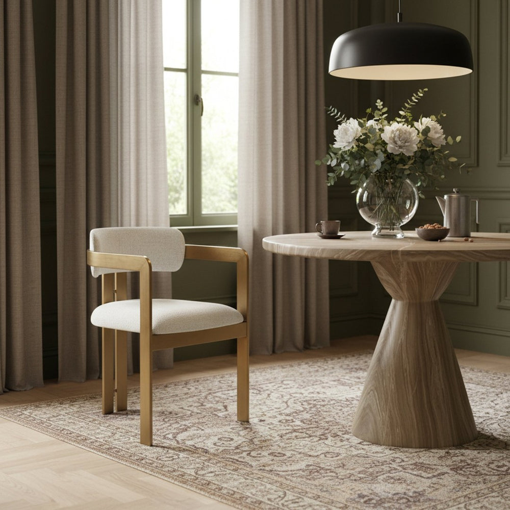 Meridian Furniture Aurum Cream Linen Upholstered Dining Chair with Sculptural Brushed Brass Iron Frame 88088Cream-C