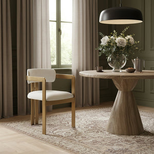 Meridian Furniture Aurum Cream Linen Upholstered Dining Chair with Sculptural Brushed Brass Iron Frame 88088Cream-C