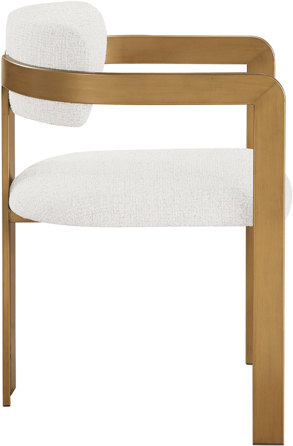 Meridian Furniture Aurum Cream Linen Upholstered Dining Chair with Sculptural Brushed Brass Iron Frame 88088Cream-C