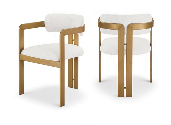 Meridian Furniture Aurum Cream Linen Upholstered Dining Chair with Sculptural Brushed Brass Iron Frame 88088Cream-C