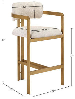 Meridian Furniture Aurum Beige Upholstered Counter Stool with Brushed Brass Frame for Kitchen Islands 88089Beige-C