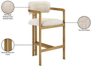 Meridian Furniture Aurum Beige Upholstered Counter Stool with Brushed Brass Frame for Kitchen Islands 88089Beige-C