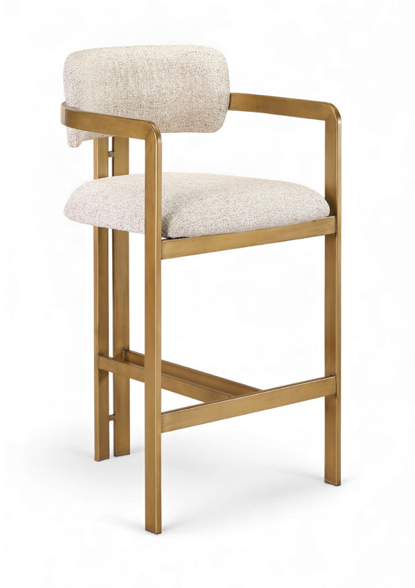 Meridian Furniture Aurum Beige Upholstered Counter Stool with Brushed Brass Frame for Kitchen Islands 88089Beige-C