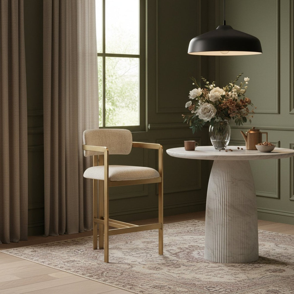 Meridian Furniture Aurum Beige Upholstered Counter Stool with Brushed Brass Frame for Kitchen Islands 88089Beige-C