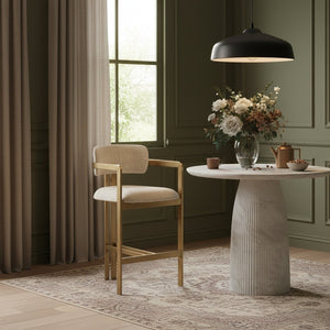 Meridian Furniture Aurum Beige Upholstered Counter Stool with Brushed Brass Frame for Kitchen Islands 88089Beige-C