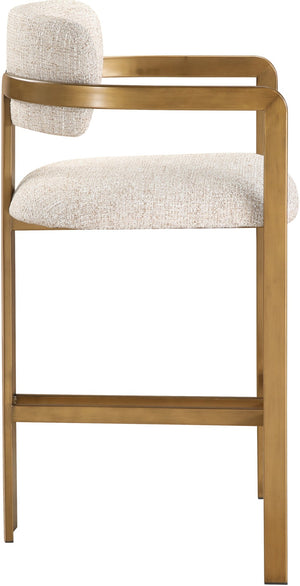 Meridian Furniture Aurum Beige Upholstered Counter Stool with Brushed Brass Frame for Kitchen Islands 88089Beige-C