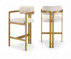 Meridian Furniture Aurum Beige Upholstered Counter Stool with Brushed Brass Frame for Kitchen Islands 88089Beige-C