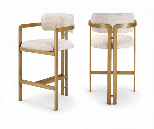 Meridian Furniture Aurum Beige Upholstered Counter Stool with Brushed Brass Frame for Kitchen Islands 88089Beige-C