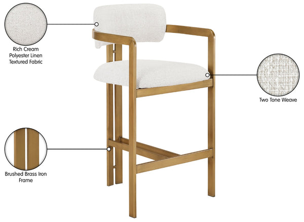 Meridian Furniture Aurum Cream Linen Seat Brushed Brass Frame Counter Stool for Kitchen Island 88089Cream-C