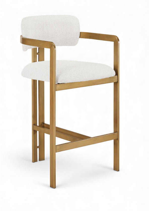 Meridian Furniture Aurum Cream Linen Seat Brushed Brass Frame Counter Stool for Kitchen Island 88089Cream-C