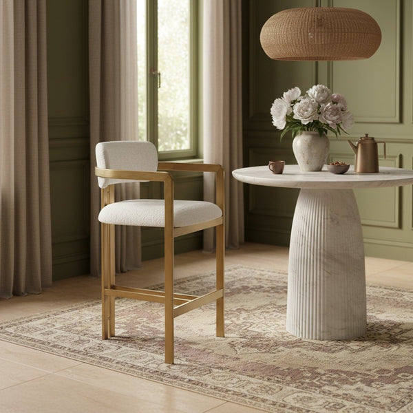 Meridian Furniture Aurum Cream Linen Seat Brushed Brass Frame Counter Stool for Kitchen Island 88089Cream-C