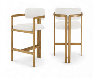 Meridian Furniture Aurum Cream Linen Seat Brushed Brass Frame Counter Stool for Kitchen Island 88089Cream-C