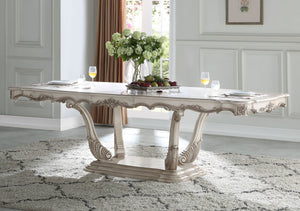 English Elm Gorsedd Golden Ivory Finish Dining Table with 18" Removable Leaf, Pedestal Base, Queen Anne Legs B2726S00211