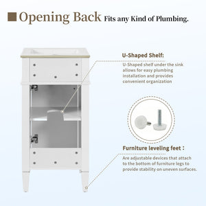 English Elm 16-inch French Style Freestanding Vanity Set with Ceramic Sink and Soft Close Cabinet White N710P405388K