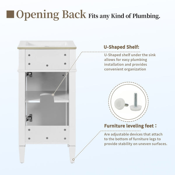 English Elm 16-inch French Style Freestanding Vanity Set with Ceramic Sink and Soft Close Cabinet White N710P405388K