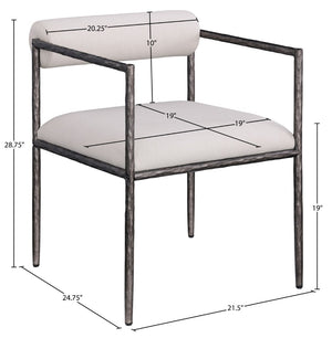 Meridian Furniture Axis Beige Linen Upholstered Dining Chair with Forged Iron Base Modern Style 88090Beige-C